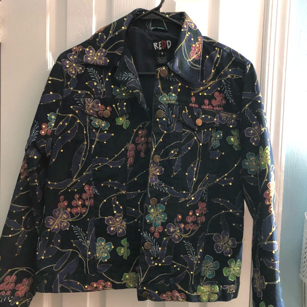 Colorful sequined jean jacket